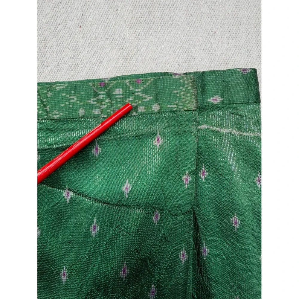 Thai Silk Wrap Skirt Emerald Green Ikat Diamond Maxi Sarong Traditional 29 Waist